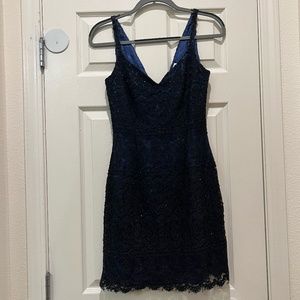 Niteline Navy Beaded V-neck Cocktail Dress